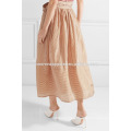 Belted Ivory And Brown Striped A-Line Midi Summer Skirt Manufacture Wholesale Fashion Women Apparel (TA0051S)